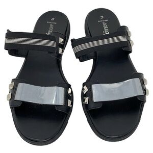 Aquatalia by Marvin K. Sandals Womens 7.5 Black Silver Slides Double Strap